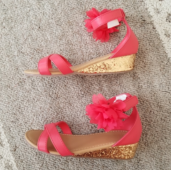 Gymboree Flower Glitter Wedge Sandals Size 1 - Picture 4 of 8